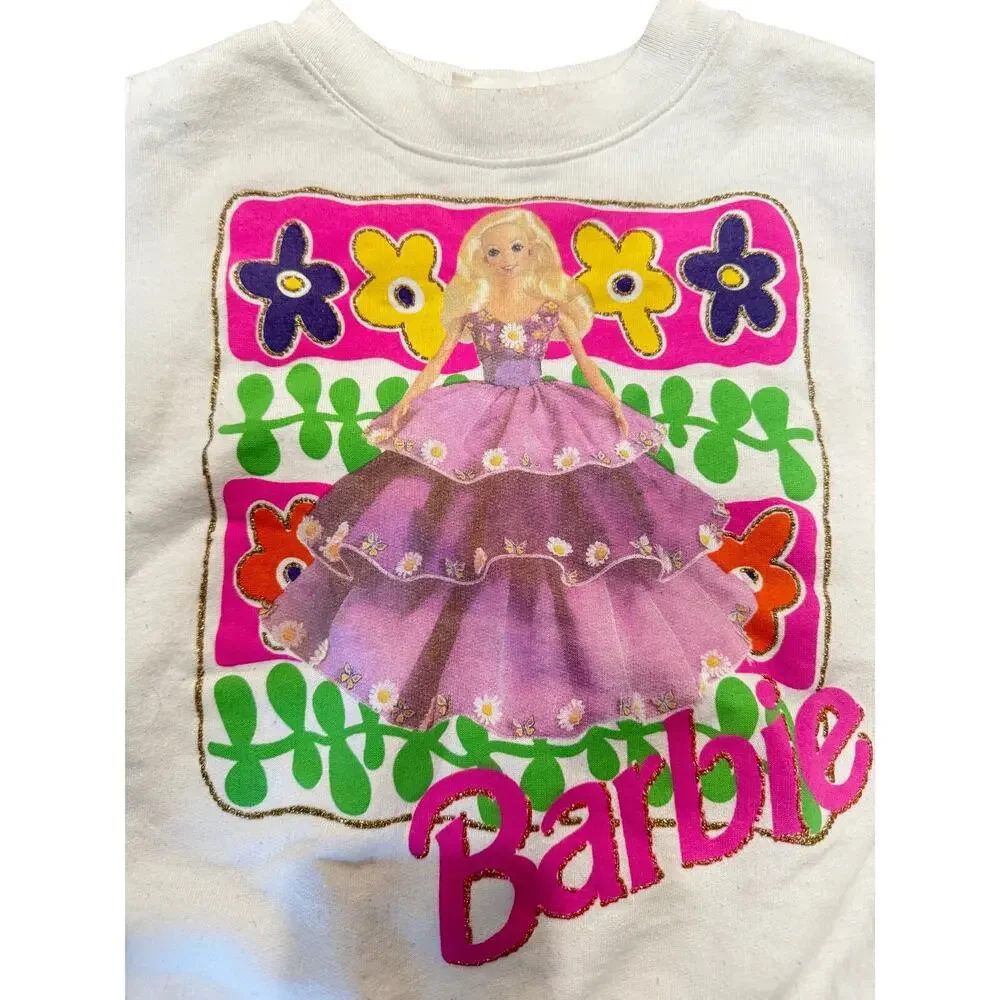 Vintage 1991 Barbie Floral Sweatshirt & Leggings Matching Set Girls Large or 6/7